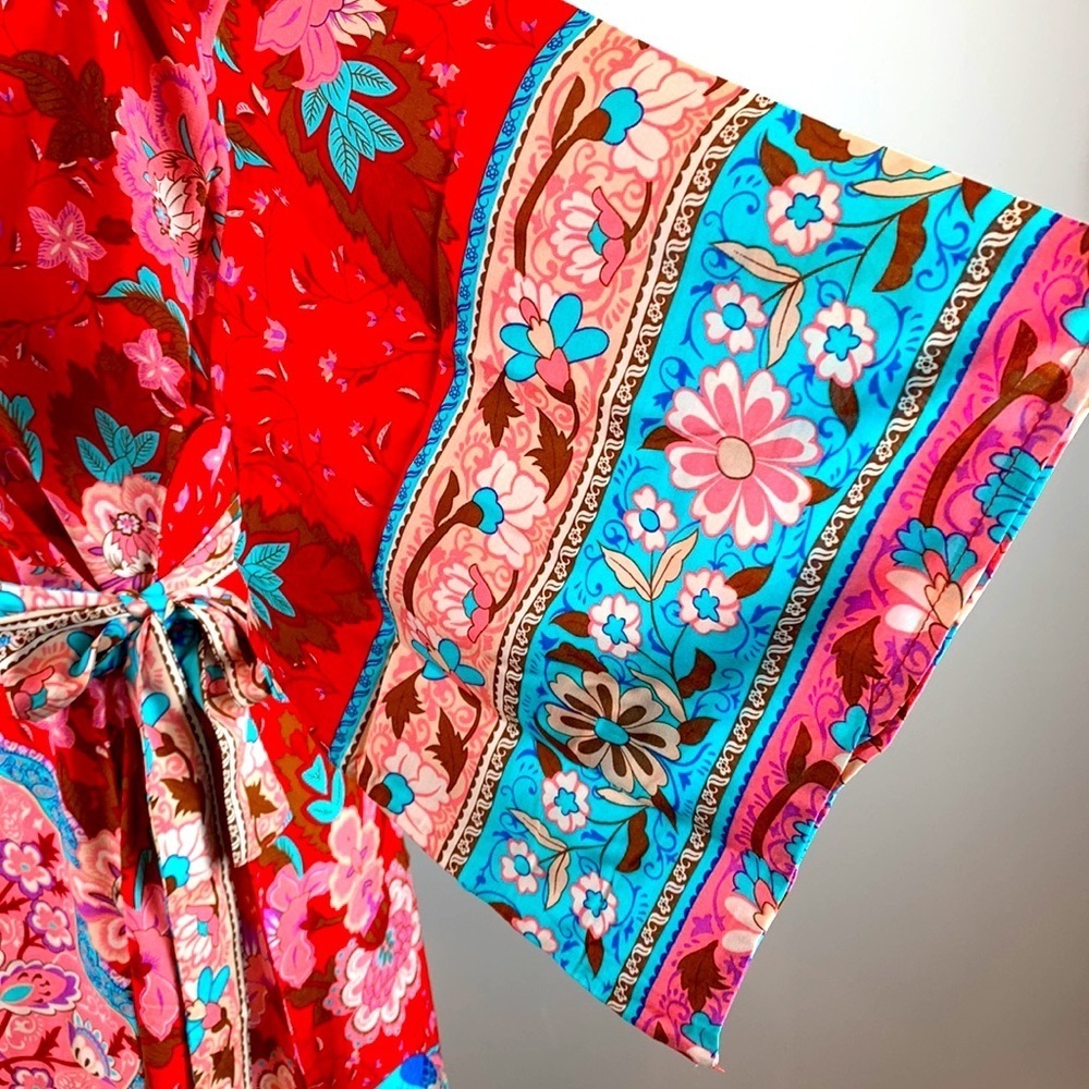 Vibrant Bohemian Kimono Maxi Dress - Picture 8 of 14